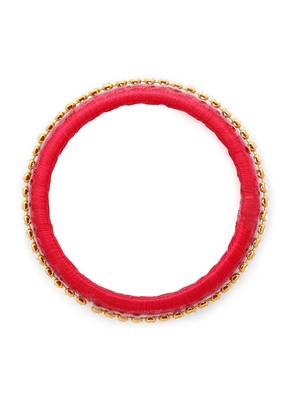 Girls Red Stone/ Beads Chain Silk Thread Bangle 2