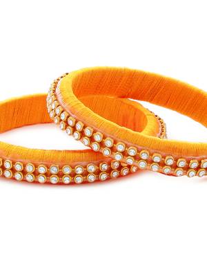 Girls Gold Stone/ Beads Chain Silk Thread Bangle 3