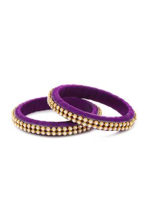 Girls Purple Stone/ Beads Chain Silk Thread Bangle 1