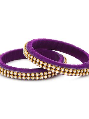 Girls Purple Stone/ Beads Chain Silk Thread Bangle 3