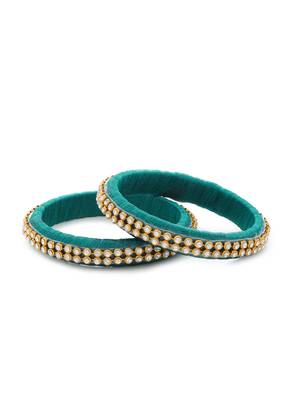 Girls Green Stone/ Beads Chain Silk Thread Bangle 1