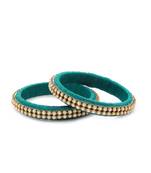 Girls Green Stone/ Beads Chain Silk Thread Bangle