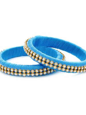 Girls Blue Stone/ Beads Chain Silk Thread Bangle 3