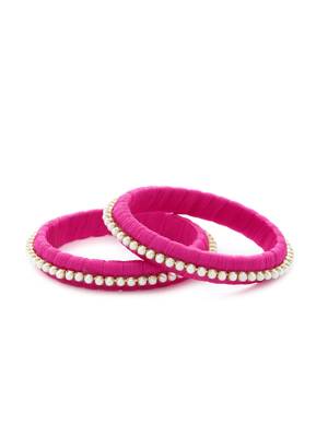 Girls Pink Pearl Chain Silk Thread Bangle 1