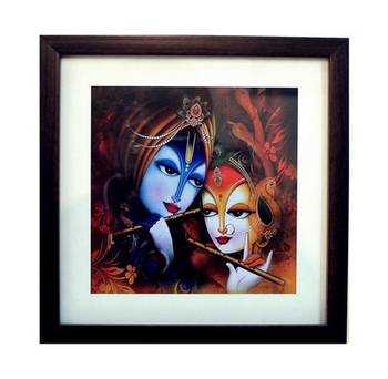 Radha Krishna Satin Matt Texture Framed UV Art Print 1