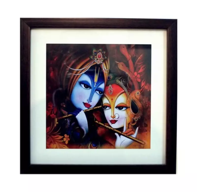 Radha Krishna Satin Matt Texture Framed UV Art Print