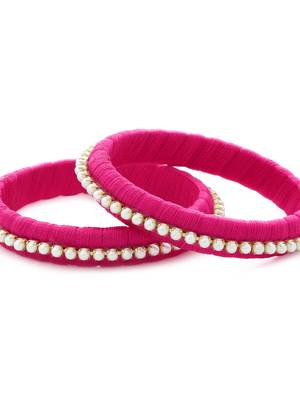 Girls Pink Pearl Chain Silk Thread Bangle 3