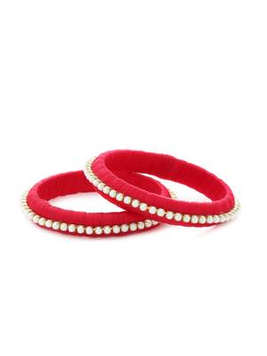 Girls Red Pearl Chain Silk Thread Bangle 1
