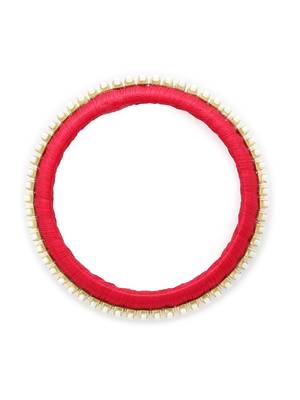 Girls Red Pearl Chain Silk Thread Bangle 2