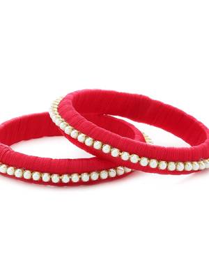 Girls Red Pearl Chain Silk Thread Bangle 3