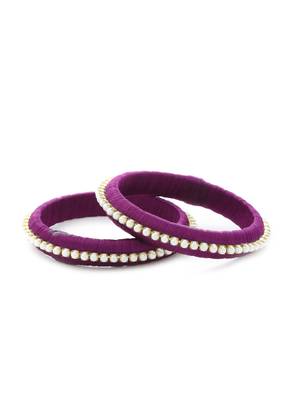 Girls Purple Pearl Chain Silk Thread Bangle 1