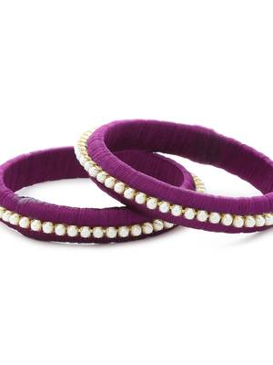 Girls Purple Pearl Chain Silk Thread Bangle 3