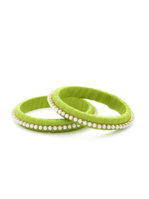Girls Green Pearl Chain Silk Thread Bangle 1