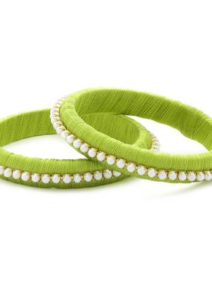 Girls Green Pearl Chain Silk Thread Bangle 3