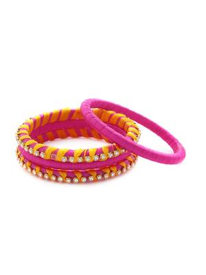 Girls Pink Stone Chain Wrapped with Silk Thread Bangle 1