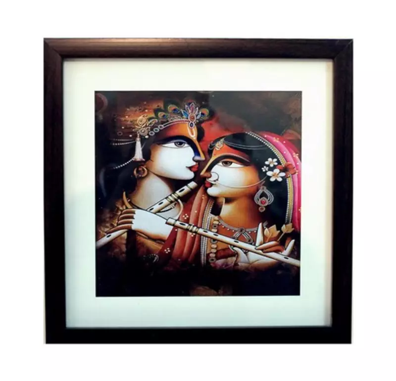 Radha Krishna Satin Matt Texture Framed UV Art Print