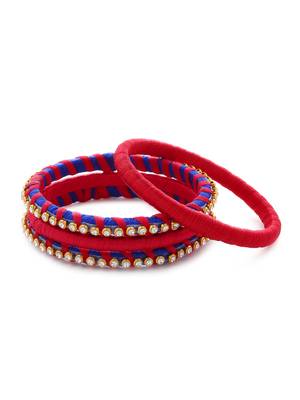 Girls Red Stone Chain Wrapped with Silk Thread Bangle 1