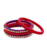 Girls Red Stone Chain Wrapped with Silk Thread Bangle