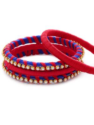 Girls Red Stone Chain Wrapped with Silk Thread Bangle 4
