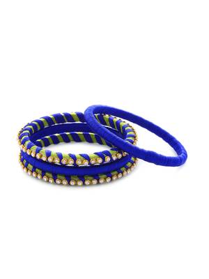 Girls Blue Stone Chain Wrapped with Silk Thread Bangle 1