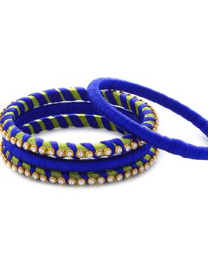 Girls Blue Stone Chain Wrapped with Silk Thread Bangle 4