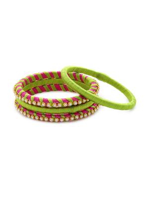 Girls Green Stone Chain Wrapped with Silk Thread Bangle 1