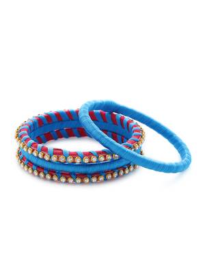 Girls Blue Stone Chain Wrapped with Silk Thread Bangle 1