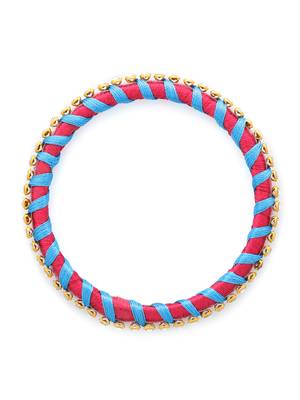 Girls Blue Stone Chain Wrapped with Silk Thread Bangle 2
