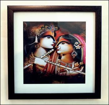 Radha Krishna Satin Matt Texture Framed UV Art Print 2