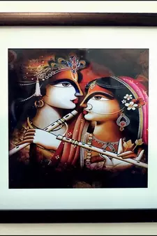 Radha Krishna Satin Matt Texture Framed UV Art Print