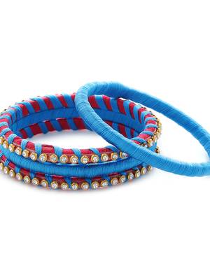 Girls Blue Stone Chain Wrapped with Silk Thread Bangle 4