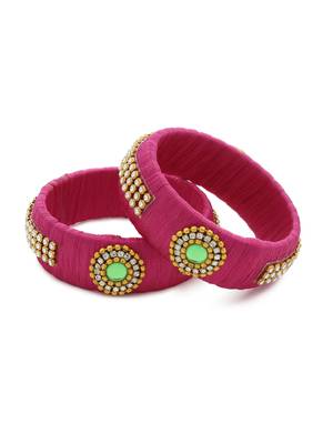 Girls Pink Stone Chain / Beads Silk Thread Bangle 1