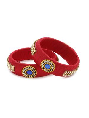 Girls Red Stone Chain / Beads Silk Thread Bangle 1