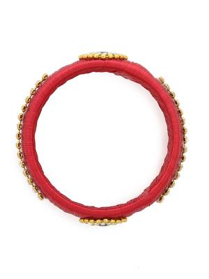 Girls Red Stone Chain / Beads Silk Thread Bangle 2