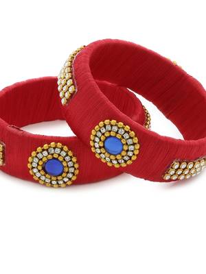 Girls Red Stone Chain / Beads Silk Thread Bangle 3
