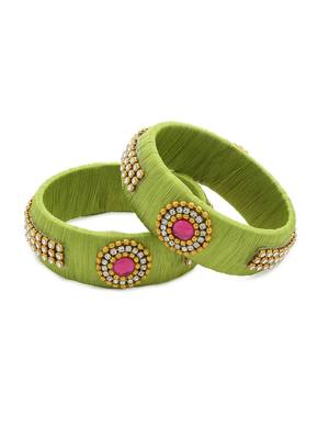 Girls Green Stone Chain / Beads Silk Thread Bangle 1