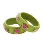 Girls Green Stone Chain / Beads Silk Thread Bangle