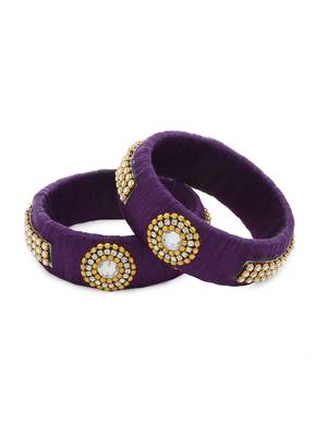 Girls Purple Stone Chain / Beads Silk Thread Bangle 1
