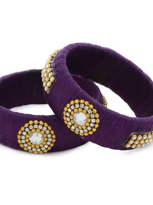 Girls Purple Stone Chain / Beads Silk Thread Bangle 3