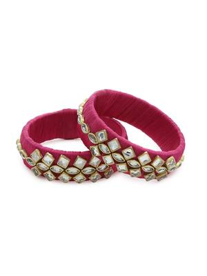 Girls Pink Kundan Stone Silk Thread Bangle 1