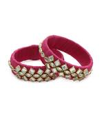 Girls Pink Kundan Stone Silk Thread Bangle