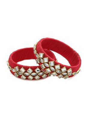 Girls Red Kundan Stone Silk Thread Bangle 1