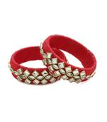 Girls Red Kundan Stone Silk Thread Bangle