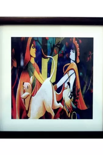 Radha Krishna Satin Matt Texture Framed UV Art Print