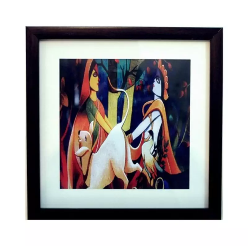 Radha Krishna Satin Matt Texture Framed UV Art Print
