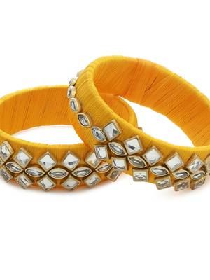 Girls Gold Kundan Stone Silk Thread Bangle 3