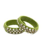 Girls Green Kundan Stone Silk Thread Bangle