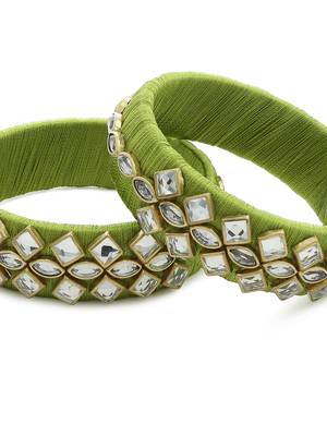 Girls Green Kundan Stone Silk Thread Bangle 3