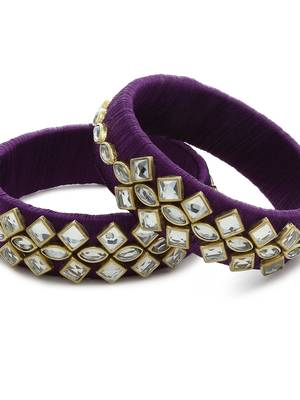 Girls Purple Kundan Stone Silk Thread Bangle 3