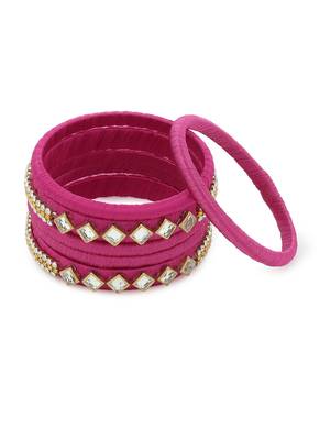 Girls Pink Kundan Stone Silk Thread Bangle 1